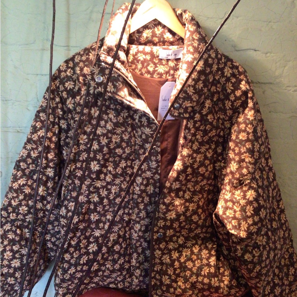 Boho floral  corduroy puffer jacket
